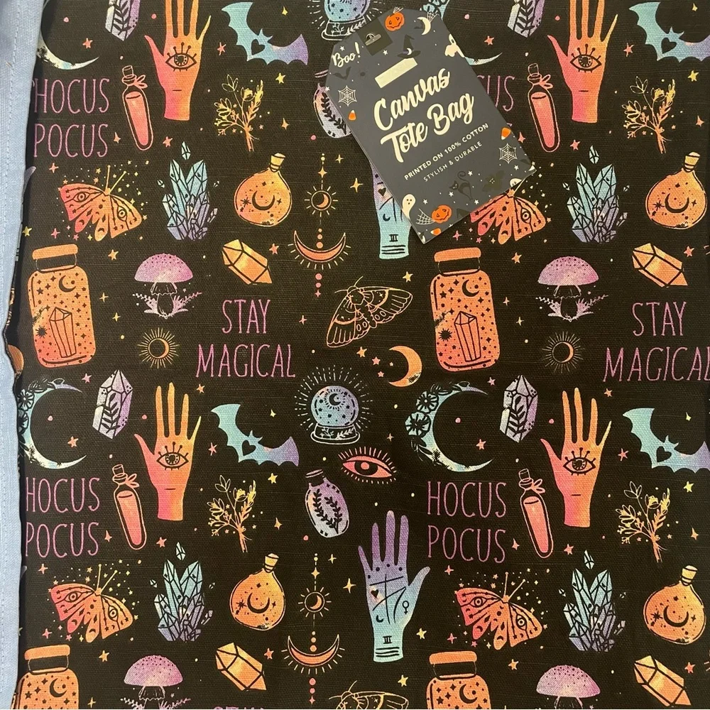 ENVOGUE Hocus Pocus Stay Magical Halloween Market Colorful Canvas Tote Bag